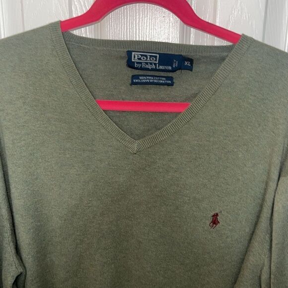 Polo by Ralph Lauren Men's Green V-Neck Sweater - Picture 5 of 6